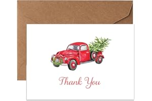 Paper Frenzy Red Truck with Tree Holiday Thank You Note Cards and Envelopes - 25 pack