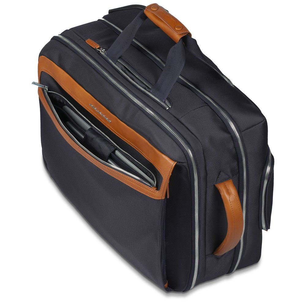 Piquadro Cabin Trolley with Double Computer and Ipadair/air2 Compartment and Side Handles, Black