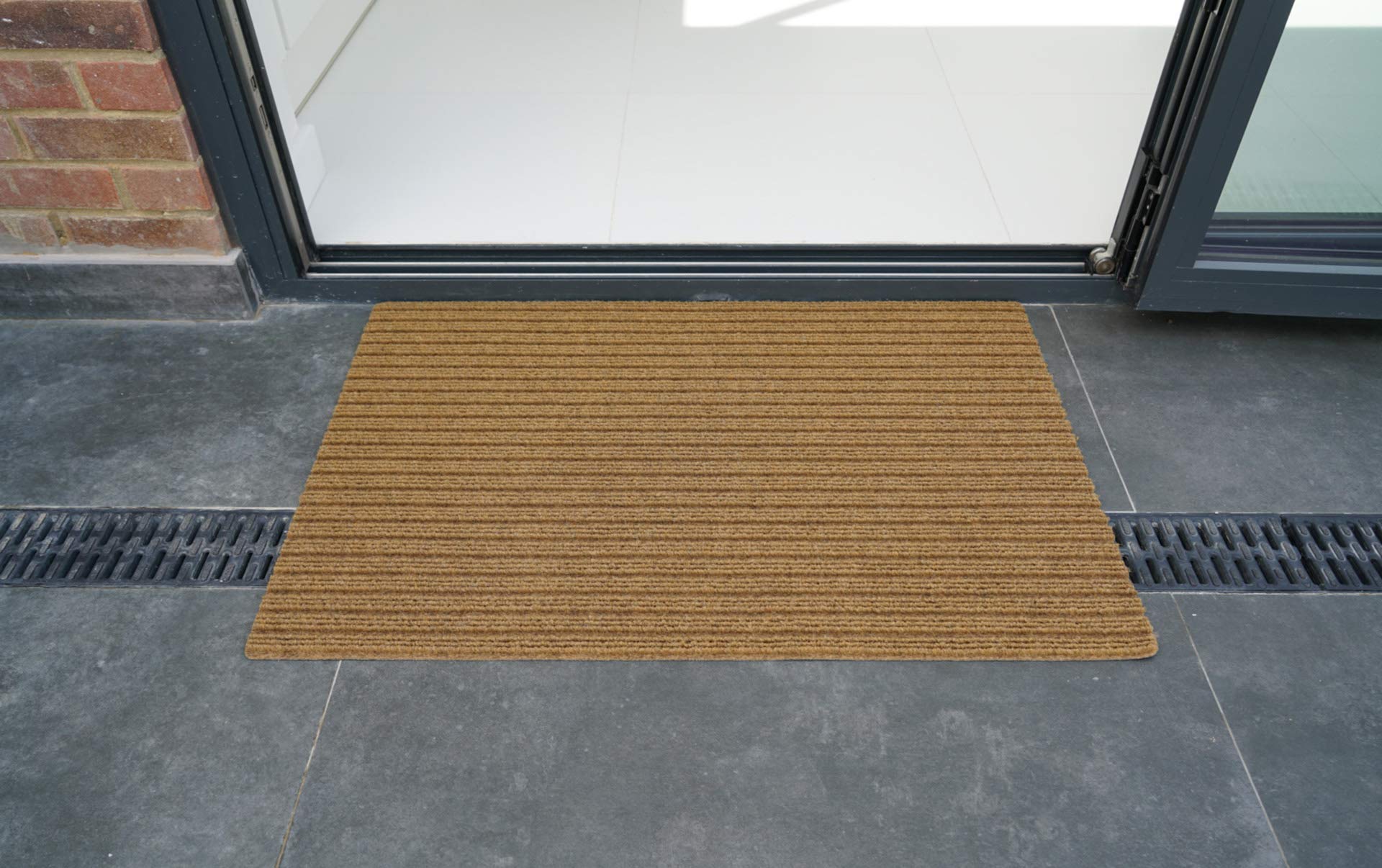 Serdim Rugs Non Slip Ribbed Trapper Hard Wearing Mats, Polypropylene, Beige, 40 x 60 cm(1'4" x1'12")