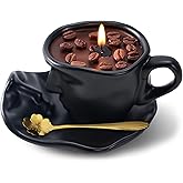 Scented Candle Gift Set - 8.5 Oz Coffee Cup Candles with Spoons, Long-Lasting Soy Wax Candles, Relaxing Vanilla Latte Scents, Home Decor Gifts for Coffee Lovers, Valentine's Day Gifts