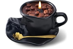 MYVIANOTH Scented Candle Gift Set - 8.5 Oz Coffee Cup Candles with Spoons, Long-Lasting Soy Wax Candles, Relaxing Vanilla Latte Scents, Home Decor Gifts for Coffee Lovers, Men, Women, Dad, Birthday, Christmas