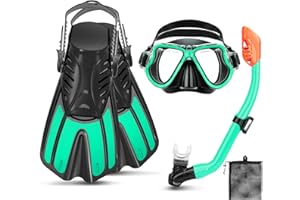 CTSAYTL Snorkeling Gear for Kids Ages 3-14, 4 in 1 Mask Fins Snorkel Set with Panoramic View Anti Fog Mask, Dry Top Snorkel, Trek Fins and Travel Bag, Kids Snorkel Set for Snorkeling Swimming