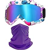 immoono Motorcycle Skiing Goggles with Neck Gaiter for Women Girls, OTG Anti UV Fog ATV Dirt Bike Motocross Riding Glasses