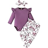 GDTOGRT Newborn Baby Girl Clothes Outfit Set Sweet Ruffle Romper, Pants and Headband 0 3 6 9 12 18 Months Infant Clothing