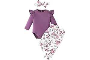 GDTOGRT Newborn Baby Girl Clothes Outfit Set Sweet Ruffle Romper, Pants and Headband 0 3 6 9 12 18 Months Infant Clothing