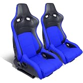 DNA Motoring RS-JR-030-BK-BL Racing Seats w/Sliders