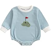 AHUGHAUE Baby Boy Golf Clothes Hole in One Embroidery Long Sleeve Sweatshirt Bubble Romper Cute Spring Fall Outfit