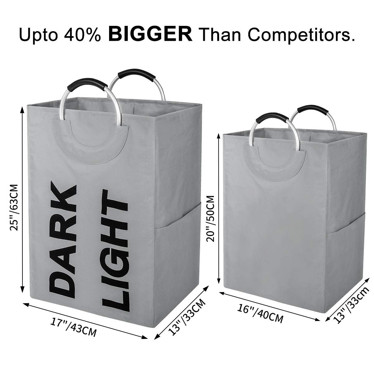 WISHPOOL Double Large Foldable Laundry Hamper Divided Handy Stand Collapsible Laundry Basket Waterproof Bag Bin Organizer Storage Corner with Handles (Dark Grey) …