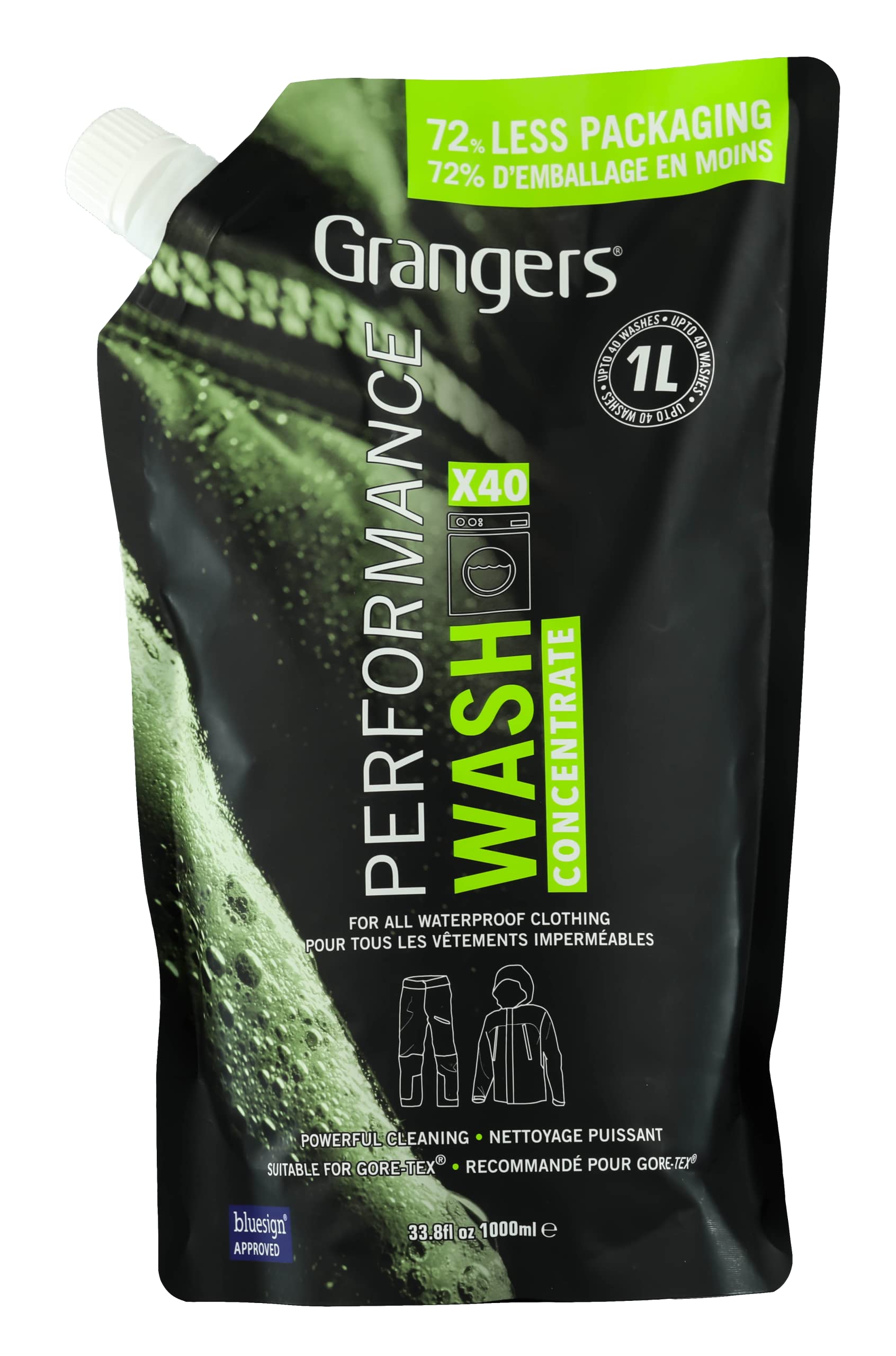 Grangers Performance Wash | Eco Pouch | 1 Litre | Cleans, Refreshes and Restores the Appearance of All Outdoor Clothing