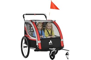 Aosom Baby Bike Trailer for Kids 2 Seater, 3-in-1 Walk/Jog/Ride High-Visibility Bike Stroller for Toddler Wagon, Weather-Stro