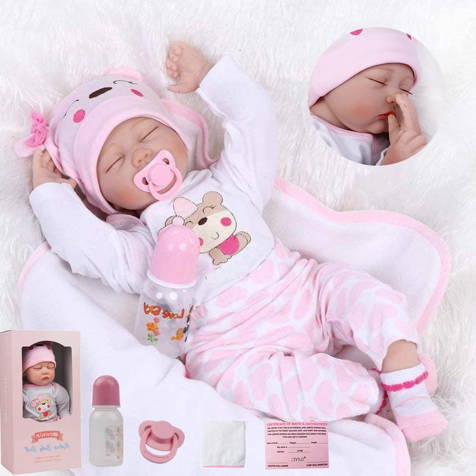ZIYIUI 22 inches 55cm Reborn Dolls Girl Soft Vinyl Silicone Real Life Baby Dolls Newborn with Eyes Closed Reborn Dolls Toys Gift (22 Inch)