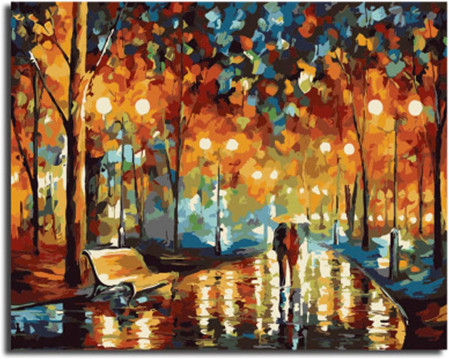 Painting by Numbers for Adults,Beginner DIY Painting by Numbers Kits Home Decor Gift, Without Frame 16x20 Inch (rain Night)
