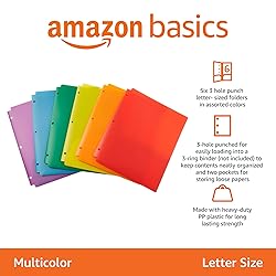 Amazon Basics Plastic 3 Hole Punch Folders with 2