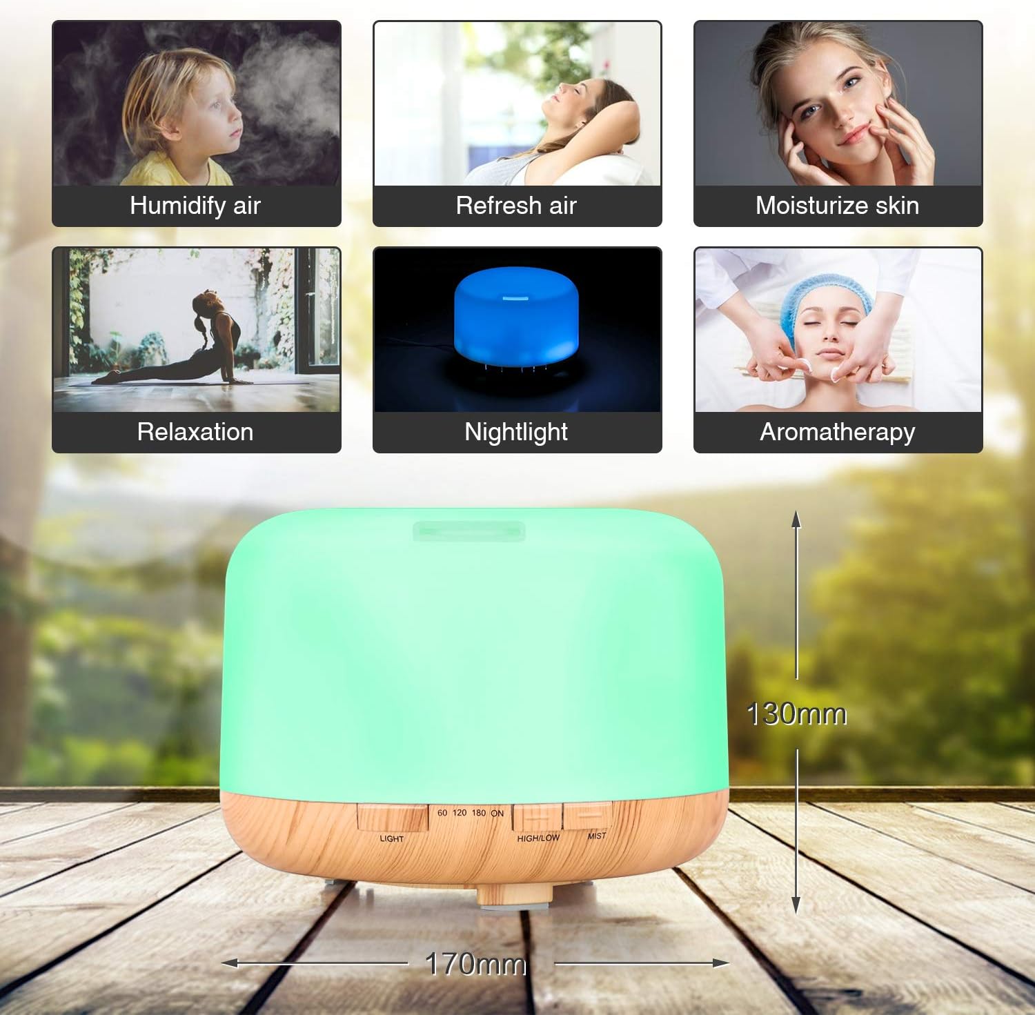 Essential Oil Diffuser, 500ml Diffusers for Essential Oils with Remote Control, Ultrasonic Aromatherapy Diffuser Humidifier with Adjustable Mist Mode, 7 Color Changing LED Lights & Waterless Auto-Off: Home & Kitchen