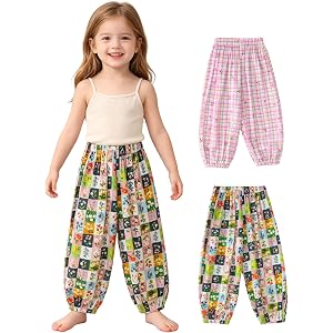 JOYTHREADS Toddler Girls Summer Pants 2 Pack Lightweight Casual Pants | Soft lightweight cotton fabric with a relaxed flowy f