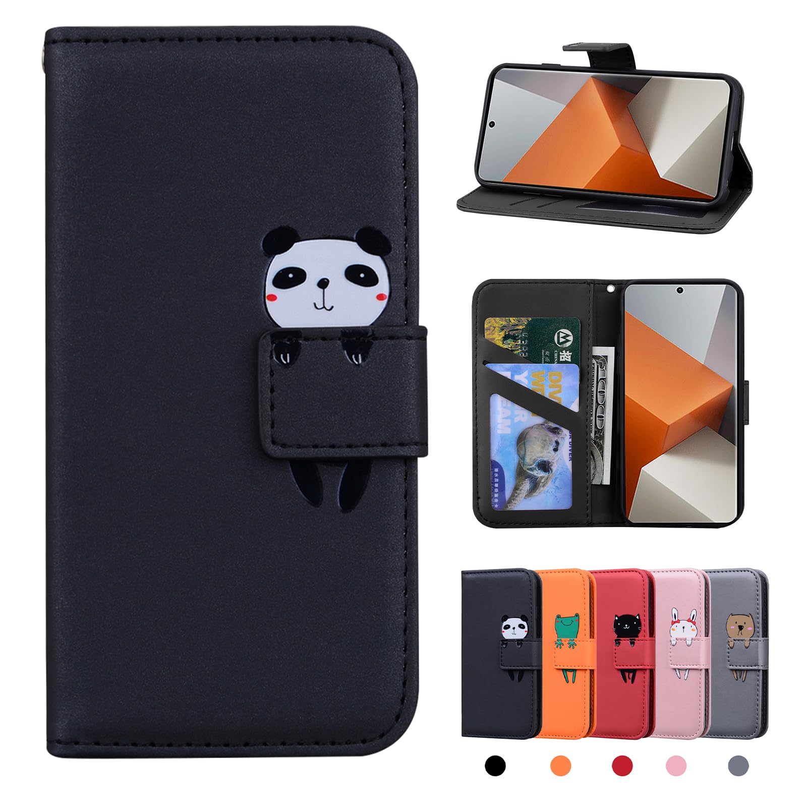 Rostsant Xiaomi Redmi Note 13 Pro+ Case Cover Skin Feel PU Leather Case Xiaomi Redmi Note 13 Pro+ Magnetic Closure Protective Wallet Flip Cover Stand Protective Case for Redmi Note 13 Pro+ Black Panda — image 1