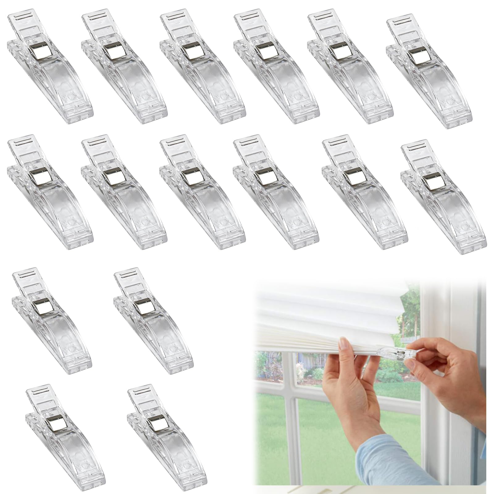 Large Sewing Clips, KITERI 16 Pcs Plastic Quilting Crafting Clip Temporary Window Blinds Shades Clip Transparent Fabric Clips for Pleated Paper Blinds Shades