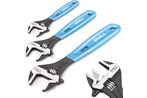SHALL 3-Piece Adjustable Wrench Set, 10/8/6 Inch Cr-V Steel Wrench with Cushion Grip, Wide Jaw Black Oxide Wrench with Laser-