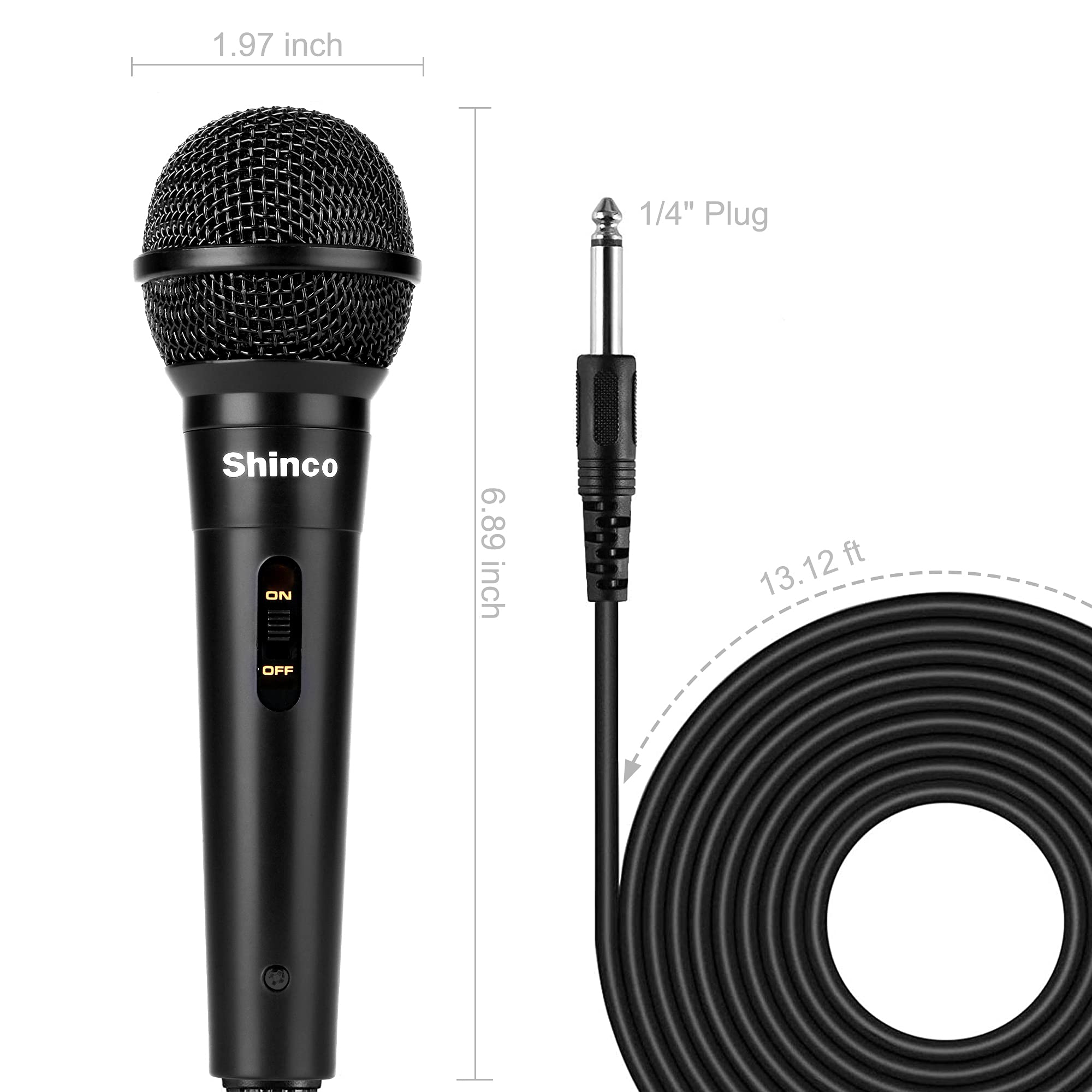 Shinco Handheld Mic, Cardioid Vocal Dynamic Microphone with 13ft Cable and ON/Off Switch, Plug-in Microphone for Karaoke Singing Machine, AMP, and Speaker