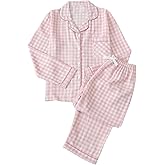 Verdusa Women's 2 Piece Gingham Plaid Pajama Sets Collared Button Down Shirts with Pants Loungewear