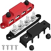 Joinfworld Bus Bar 12V 250A Power Distribution Block with 4 x 3/8" Studs 12 Volt Marine Battery Busbar Terminal Block with Co