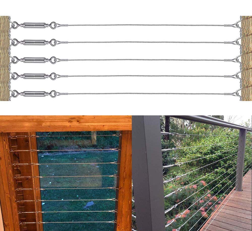 TooTaci 3mm Balustrade Wire Kit, 122M/3mm Stainless Steel Wire Rope with 20pcs M5 Turnbuckle & Cable Tensioner Kits - Image 4