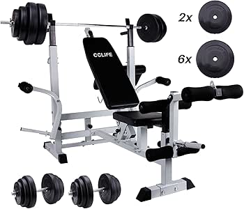 cclife multifunción fuerza Station con 120 kg Pesas Set – Banco de ...