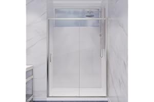 ANZZI 72 x 48 inch Framed Shower Door in Brushed Nickel | Halberd Water Repellent Glass Shower Door with Seal Strip Parts | Easy Glide Rollers Sliding Shower Door | SD-AZ052-01BN