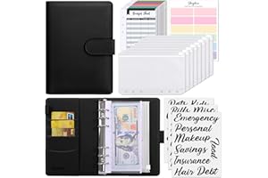 SKYDUE Budget Binder A6 Black, Money Saving Binder with Zipper Envelopes, Cash Envelopes and Expense Budget Planner Sheets fo
