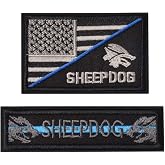 2 Pieces Patches Sheepdog Thin Blue Line, Tactical USA Flag Patch