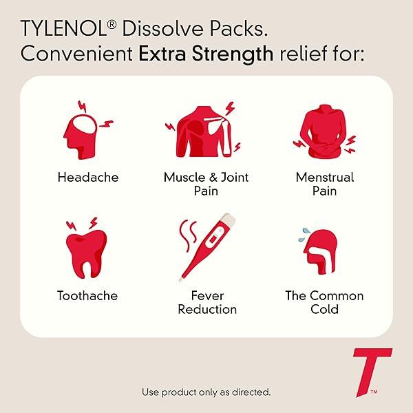 TYLENOL EXTRA STRENGTH DISSOLVE POWDER PACKS, 500 MG ACETAMINOPHEN PAIN RELIEVER & FEVER REDUCER MEDICINE, FAST RELIEF FOR MINOR ACHES & PAINS, IBUPROFEN- & ASPIRIN-FREE, ON-THE-GO BERRY FLAVOR, 32 CT