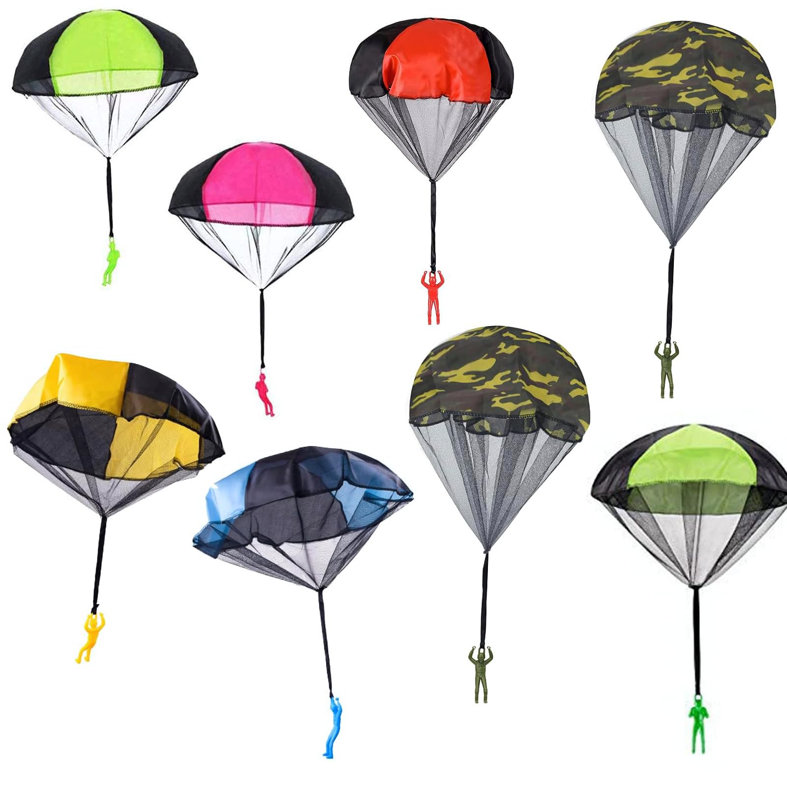 8 Pcs Parachute Army Men, Outdoor Flying Toys for Kids - Boys & Girls Gifts (7 Colors)