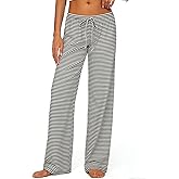 DLAYBGFA Women's Drawstring Pajama Pants Striped Casual Palazzo Wide Leg Lounge Pants Comfy Sleepwear Trousers