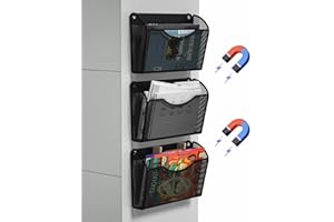 Vdamu 3 Pack 1-Tier Magnetic File Holder - No Drilling Installation File Organizer, Large Capacity Magnetic File Holder for Refrigerator, File Cabinets, Whiteboard, Office, Kitchen