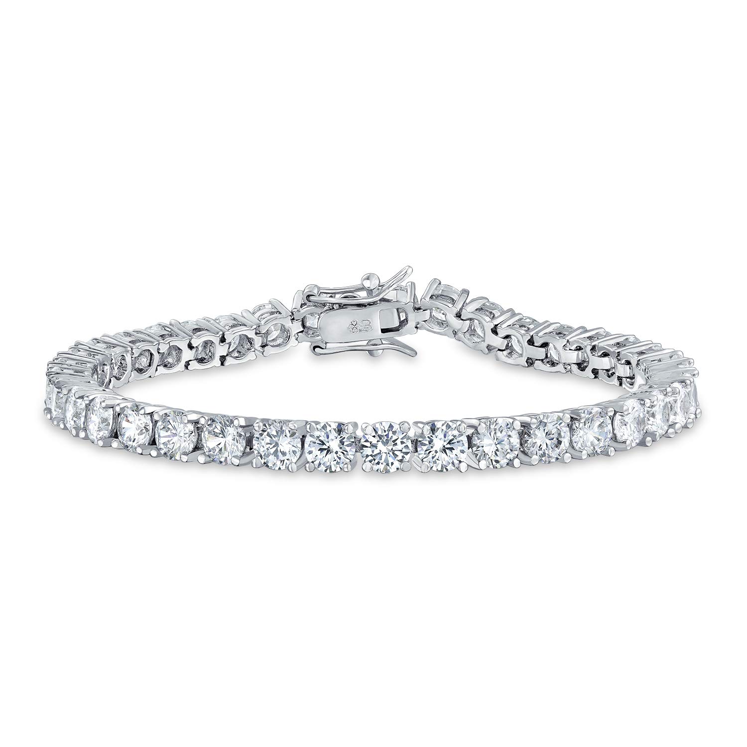 Traditional Bridal Jewelry AAA CZ Round Solitaire Tennis Bracelet For Women Wedding Cubic Zirconia .925 Sterling Silver Rhodium 8 Inch