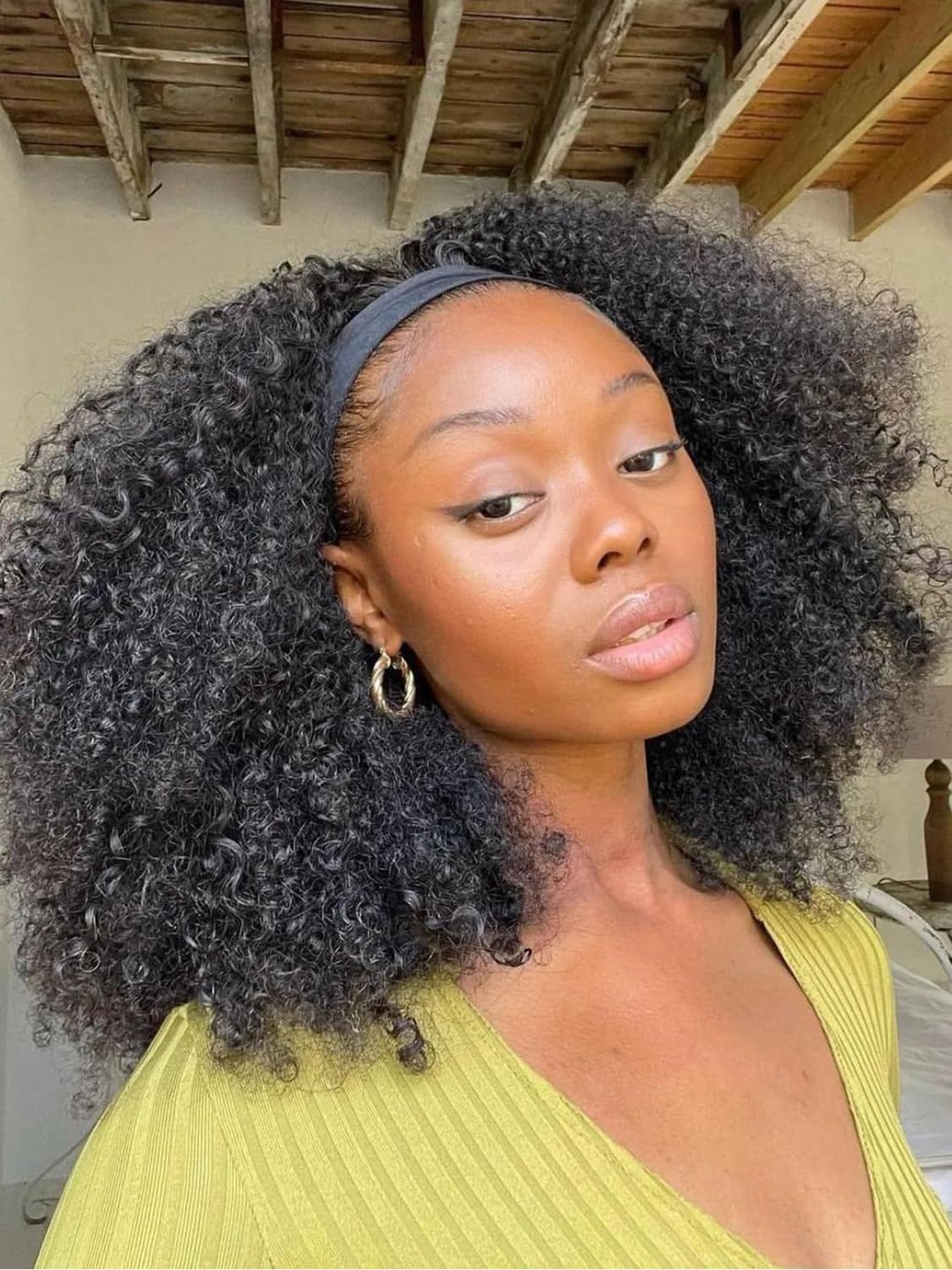 18 Inch Headband Wig Human Hair 180% Density Human Hair Wigs For Black Women Afro Kinky Curly Wigs For Women 100% Human Hair Wigs Glueless Afro Hair Wigs None Lace