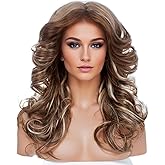 Baiansyy 70s Feathered Wigs Synthetic Hair Heat Resistant Fibre Hair Full Wig for Women, Halloween, Retro Cosplay, Daily Party - Brown Highlight