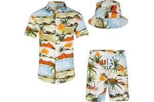 EISHOPEER Men's Flower Hawaiian Sets Casual Short Sleeve Shirt and Shorts Suits Outfits with Bucket Hats