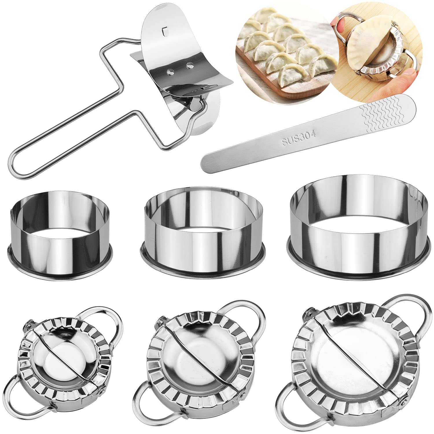 RNHDLY Dumpling Maker 8 Pack Stainless Steel Dumplings Maker Machine Mould Ravioli Maker Kitchen DIY Gadget Tools for Dumpling Ravioli Pastry Empanadas