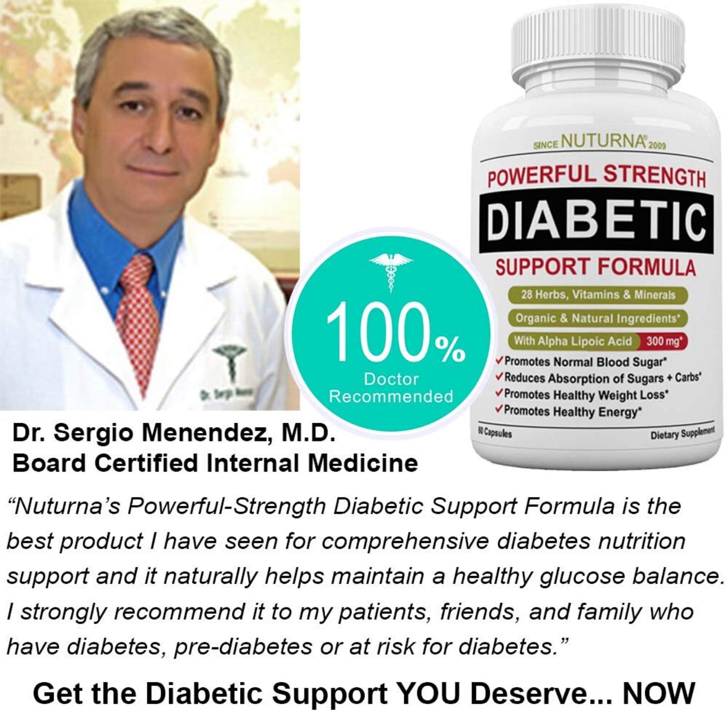 Diabetic Support Formula - 28 Vitamins Minerals Herbs with 300 mg Alpha Lipoic Acid for Blood Sugar Support & Extra Energy Support - Diabetes Nutritional Supplement for Men & Women: Health & Personal Care