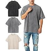 Men's Oversized Heavyweight Cotton T-Shirts, Unisex Acid Wash Thick Short Sleeve Tees Casual Baggy Crewneck Tops