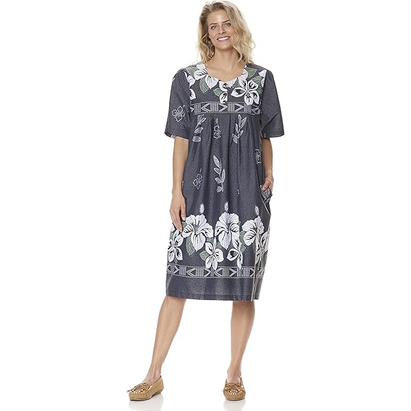 chinese dress ladies AmeriMark Womens Muumuu House Patio Dress – Ladies Flowy Short Sleeve Sun  Dress Lounger Gown Sleepwear - Midnight main image 1
