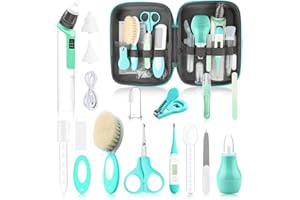 WXA Baby Grooming Kit, Infant Safety Care Set with Baby Nose Aspirator，Baby Hair Brush Comb Nail Clipper Nasal Aspirator,Baby Essentials Kit for Newborn Girls Boys (17 Pc Green Kit)