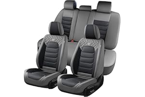 FLORICH Car Seat Covers, Leather Seat Covers, Waterproof Car Seat Protector, Auto Driver Seat Covers Accessories Fit for Most SUV Trucks(Gray&Black, Full Set)