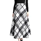 Tanming Women's Winter Warm Elastic Waist Wool Plaid A-Line Pleated Long Skirt