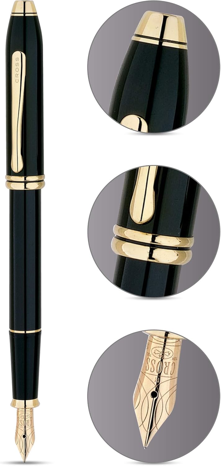 Cross Townsend Black Lacquer with 23 Carat Gold Plated Appointments Fountain Pen with 18CT Gold Nib Item# 576 - Image 2