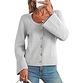 Saodimallsu Womens Bell Sleeve Cardigan Sweaters Button Down Long Sleeve Fall Trendy Sweaters 2025 U Neck Knit Outwear