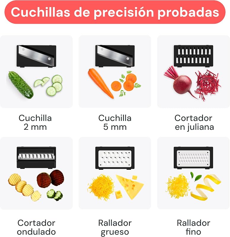 Pro - Mandolina de Cocina, Cortador en Juliana y Rallador 6-en-1