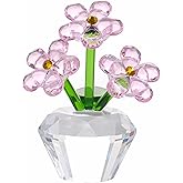 Qianwei Pink Forget Me Not Crystal Flowers - Sympathy Glass Flowers Collectible Figurines Decor Paperweight Ornament Home Office Table Desk Decorations