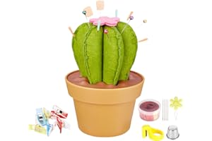 MONIPAIR Cactus-Shaped Pin Cushion in a Pot with Included Sewing Notions | Magnetic Pin Holder | Cute Décor for Sewing Desks | Perfect Gift for Quilters, Sewers, Applique & Patchwork Crafters